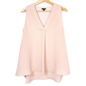 Ann Taylor Pleat Front Top Pink Sleeveless Blouse V-Neck Size S
